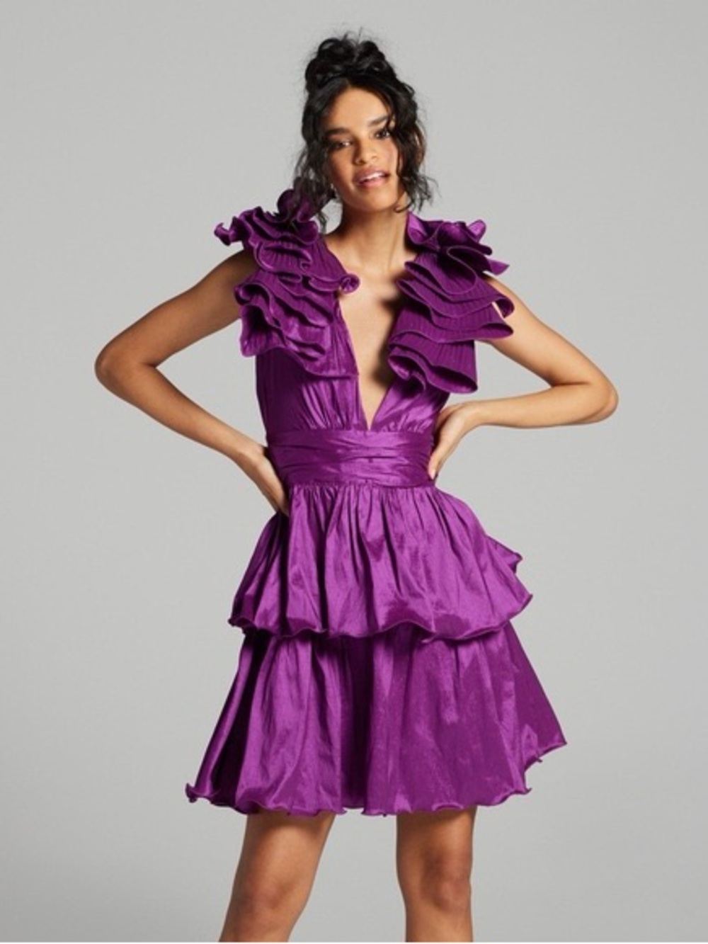 Gabrielle Union Rosette Ruffle Cocktail Dress Purple